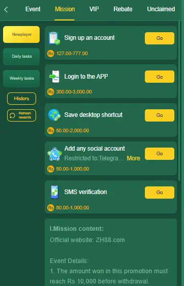 zh88 game new player bonus